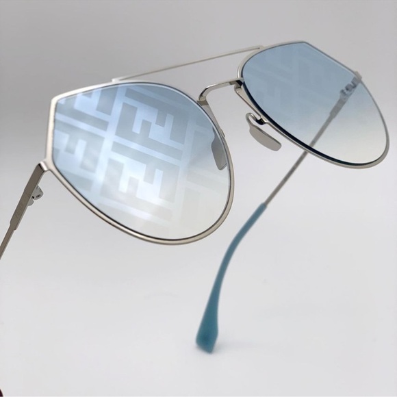 NEW FENDI FF0194/S WH1 7R LIGHT BLUE AVIATOR SILVER FANTASY LOGO LENS
